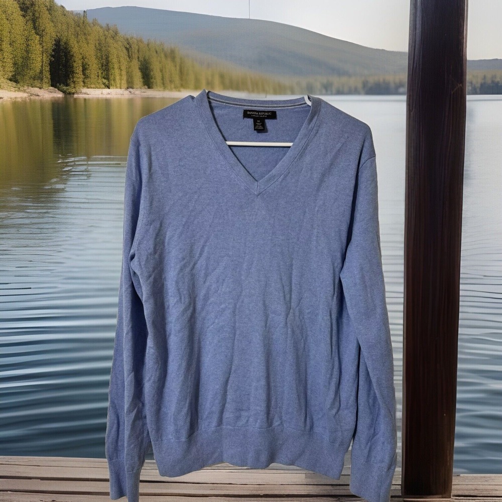 Banana Republic Sweater Men's Blue Pullover Silk Blend Preppy‎ V Neck- M